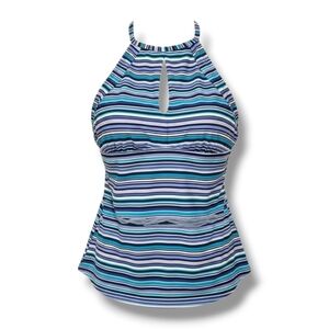 Ellen Tracy Women’s Striped Halter Tankini Swim Top Size 6 New